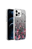 Apple iPhone 12 Pro Max Uyumlu Kılıf Desenli Silver Sert Kapak Çiçek