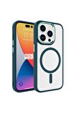 Apple iPhone 15 Pro Uyumlu Kılıf Wireless Şarj Özellikli Krom Magsafe Silikon Kapak Koyu Yeşil