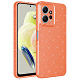 Xiaomi Redmi Note 12 4G Uyumlu Kılıf Kamera Korumalı Simli Lüks Koton Kapak Turuncu