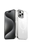 Apple iPhone 15 Pro Max Uyumlu Kılıf Wireless Şarj Özellikli Şeffaf G-Glass Kapak Gümüş