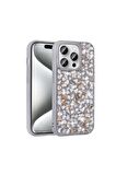 Apple iPhone 15 Pro Uyumlu Kılıf Parlak Taşlı Tasarım Linea Diamond Kapak Gümüş