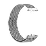 Megafox Teknoloji Samsung Galaxy Watch Fit 3 Uyumlu Kordon Hasır Metal Örgü İşlemeli Mıknatıslı Kayış Gümüş