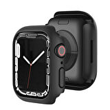 Apple Watch 38 Mm Uyumlu Kasa Ve Ekran Koruyucu Sert Silikon Renkli 360 Sert Pc Klasik Gard 01 Siyah