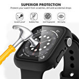 Apple Watch 38 Mm Uyumlu Kasa Ve Ekran Koruyucu Sert Silikon Renkli 360 Sert Pc Klasik Gard 01 Siyah