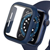 Apple Watch 40 Mm Uyumlu Kasa Ve Ekran Koruyucu Sert Silikon Renkli 360 Sert Pc Klasik Gard 01 Lacivert