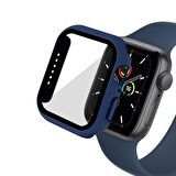 Apple Watch 40 Mm Uyumlu Kasa Ve Ekran Koruyucu Sert Silikon Renkli 360 Sert Pc Klasik Gard 01 Lacivert