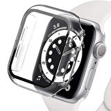 Apple Watch 44 Mm Uyumlu Kasa Ve Ekran Koruyucu Sert Silikon Renkli 360 Sert Pc Klasik Gard 01 Şeffaf