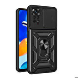 Xiaomi Redmi Note 11 Pro 4G Uyumlu Kılıf Magnetik Standlı Kamera Korumalı Sürgülü Vega Kapak Siyah
