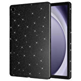 Samsung Galaxy Tab A9 Plus Uyumlu Tablet Kılıfı Simli Parlak Görünümlü Tablet Koton Kılıf Siyah