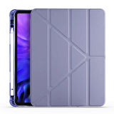 Apple iPad Air 11 2024 Uyumlu Tablet Kılıfı Tri Folding Kalem Bölmeli Standlı Katlanabilir Kılıf Mor