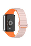 Xiaomi Mi Band 8 Pro Uyumlu Kordon Baklalı Tasarım Yumuşak Esnek KRD-105 Strap Kayış Pembe-Turuncu
