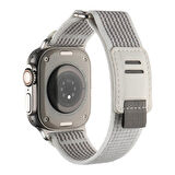 Apple Watch 3/4/5/6/7/8/9/ Se/ Ultra 42-44-45-49 Mm Uyumlu Kordon Hasır Yumuşak Kumaş Kayış KRD-106 Beyaz