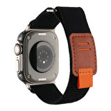 Apple Watch 3/4/5/6/7/8/9/ Se/ Ultra 42-44-45-49 Mm Uyumlu Kordon Hasır Yumuşak Kumaş Kayış KRD-106 Siyah