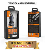 Araç Şarj Cihazı C503Q Lightning Hızlı Şarj Özellikli 36 W 2 USB - QC 3.0 Akıllı Metal Şarj Başlığı