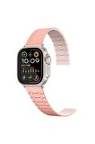 Apple Watch 3/4/5/6/7/8/9 Se 42-44-45 Mm Uyumlu Kordon Çizgili Desenli Silikon Kayış KRD-111  Pembe
