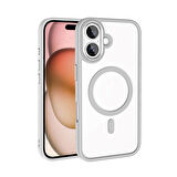 Apple iPhone 16 Kılıf Wireless Şarj Özellikli Zore Krom Magsafe Silikon Kapak Gümüş