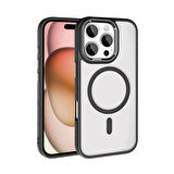 Apple iPhone 16 Pro Max Kılıf Wireless Şarj Özellikli Zore Krom Magsafe Silikon Kapak Siyah
