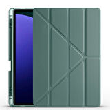 Samsung Galaxy Tab S10 Plus Uyumlu Kılıf Zore Tri Folding Kalem Bölmeli Standlı Kılıf Koyu Yeşil