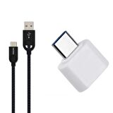 Global 5A 100W UsbA to Type-C Örgülü 1.2M Hızlı Şarj ve Data Kablosu + Global Type-C to UsbA 3.0 Dönüştürücü Adaptör WNE1068