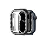 Apple Watch 42 Mm Uyumlu Kasa Koruyucu Taşlı Renkli Sert Pc 360 Tam Koruma Ekran Koruyucu Gard 05 Siyah