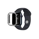 Apple Watch 42 Mm Uyumlu Kasa Koruyucu Taşlı Renkli Sert Pc 360 Tam Koruma Ekran Koruyucu Gard 05 Siyah
