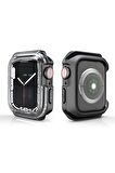 Apple Watch 40 Mm Uyumlu Kasa Koruyucu Sert PC + Silikon Koruyucu 360 Protective Spor Tasarım Gard08 Füme