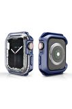 Apple Watch 40 Mm Uyumlu Kasa Koruyucu Sert PC + Silikon Koruyucu 360 Protective Spor Tasarım Gard08 Mavi