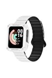 Xiaomi Redmi Watch 1 Uyumlu Kordon Silikon Baklalı Esnek Yumuşak Kayış KRD-105 Beyaz-Siyah