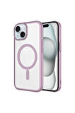 Apple iPhone 15 Uyumlu Kılıf Wireless Şarj Özellikli Sert PC Zore Mat Riksos Magsafe Kapak Pembe