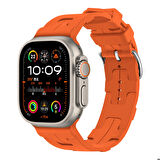 Apple Watch Ultra 49mm Uyumlu Kordon Silikon Yumuşak Esnek Metal Klipsli KRD-92 Kayış Turuncu