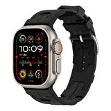 Apple Watch Ultra 49mm Uyumlu Kordon Silikon Yumuşak Esnek Metal Klipsli KRD-92 Kayış Siyah