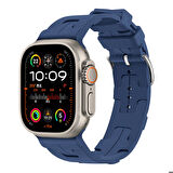 Apple Watch Ultra 49mm Uyumlu Kordon Silikon Yumuşak Esnek Metal Klipsli KRD-92 Kayış Mavi