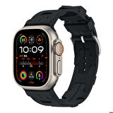 Apple Watch Ultra 49mm Uyumlu Kordon Silikon Yumuşak Esnek Metal Klipsli KRD-92 Kayış Midnight