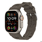 Apple Watch Ultra 49mm Uyumlu Kordon Silikon Yumuşak Esnek Metal Klipsli KRD-92 Kayış Haki