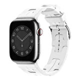 Apple Watch 44mm Uyumlu Kordon Silikon Yumuşak Esnek Metal Klipsli KRD-92 Kayış Beyaz