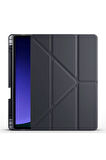Samsung Galaxy Tab S9 Uyumlu Kılıf Zore Tri Folding Kalem Bölmeli Standlı Kılıf Siyah