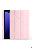 Samsung Galaxy Tab S9 Plus Uyumlu Kılıf Zore Tri Folding Kalem Bölmeli Standlı Kılıf Rose Gold
