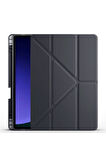 Samsung Galaxy Tab S9 FE Uyumlu Kılıf Zore Tri Folding Kalem Bölmeli Standlı Kılıf Siyah
