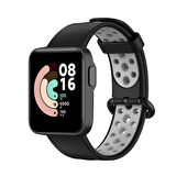 Xiaomi Redmi Watch 2 Lite Uyumlu Kordon Silikon Esnek Yumuşak Delikli Spor KRD-02 Kayış Siyah-Gri