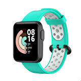Xiaomi Redmi Watch 2 Lite Uyumlu Kordon Silikon Esnek Yumuşak Delikli Spor KRD-02 Kayış Yeşil-Beyaz