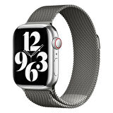 Apple Watch 44mm Uyumlu Kordon Hasır Metal Mıknatıslı Örgü Zore KRD-01 Kayış New Gray