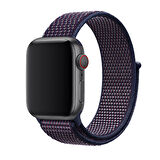 Apple Watch 38mm Uyumlu Kordon Hasır Örgü Cırt Cırtlı Terletmeyen Zore KRD-03 Kumaş Kayış 25-Indigo
