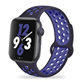 Apple Watch 42mm Uyumlu Kordon Silikon Esnek Yumuşak Delikli Spor KRD-02 Kayış NO8