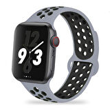 Apple Watch 44mm Uyumlu Kordon Silikon Esnek Yumuşak Delikli Spor KRD-02 Kayış NO46
