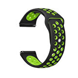 Samsung Galaxy Watch 46mm (22mm) Uyumlu Kordon Silikon Esnek Yumuşak Delikli Spor KRD-02 Kayış Siyah-Yeşil