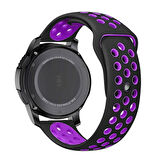 Samsung Gear S3 (22mm) Uyumlu Kordon Silikon Esnek Yumuşak Delikli Spor KRD-02 Kayış Siyah-Mor