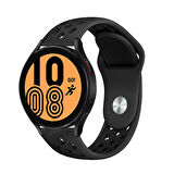 Samsung Gear S2 (20mm) Uyumlu Kordon Silikon Esnek Yumuşak Delikli Spor KRD-02 Kayış Siyah