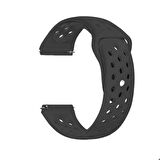 Samsung Gear S2 (20mm) Uyumlu Kordon Silikon Esnek Yumuşak Delikli Spor KRD-02 Kayış Siyah