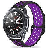 Huawei GT2 46mm 22mm Uyumlu Kordon Silikon Esnek Yumuşak Delikli Spor KRD-02 Kayış Siyah-Mor