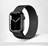 Apple Watch 7 41mm Uyumlu Kordon Hasır Metal Mıknatıslı Örgü Zore KRD-01 Kayış Midnight